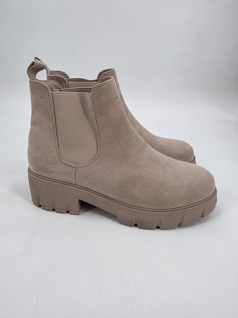 Cushionare Sasha Suede-Texture Taupe Chelsea Lug Sole Booties Size 12W NWOB